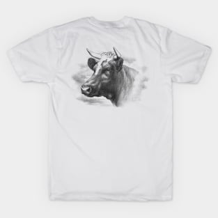 Cow Head Black & White Illustration T-Shirt